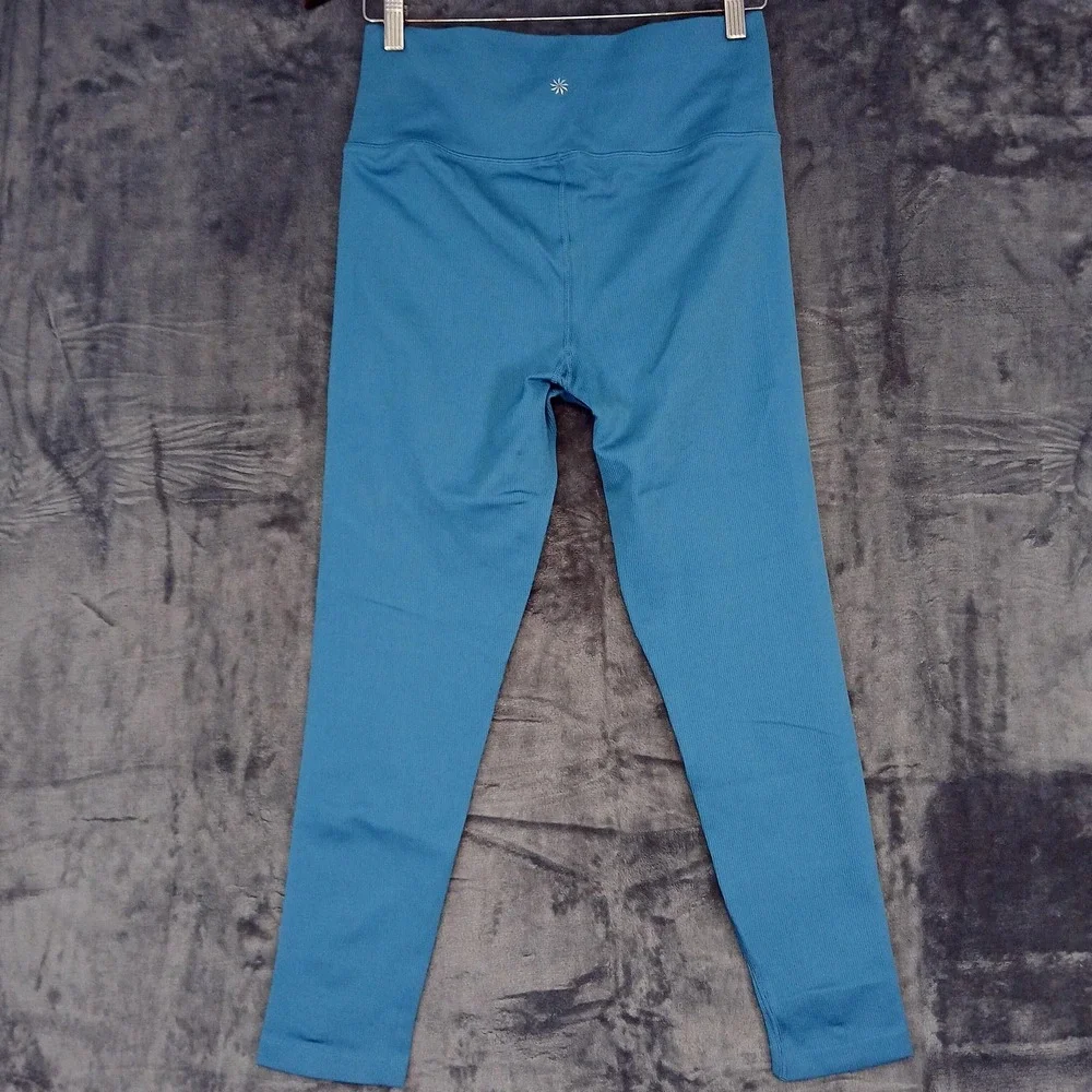 Athleta‎ Pants Womens Medium Blue Ribbed High Rise 7/8 Leggings Yoga Activewear